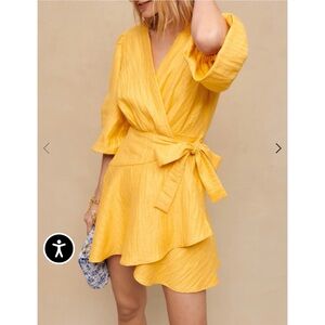 Maje Yellow Linen Wrap Dress with Tie Size 36
